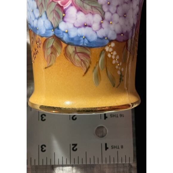 Vintage Vase - Ornate Handle - Yellow Floral - Scalloped Rim - Hand-Painted -EUC - Picture 7 of 13